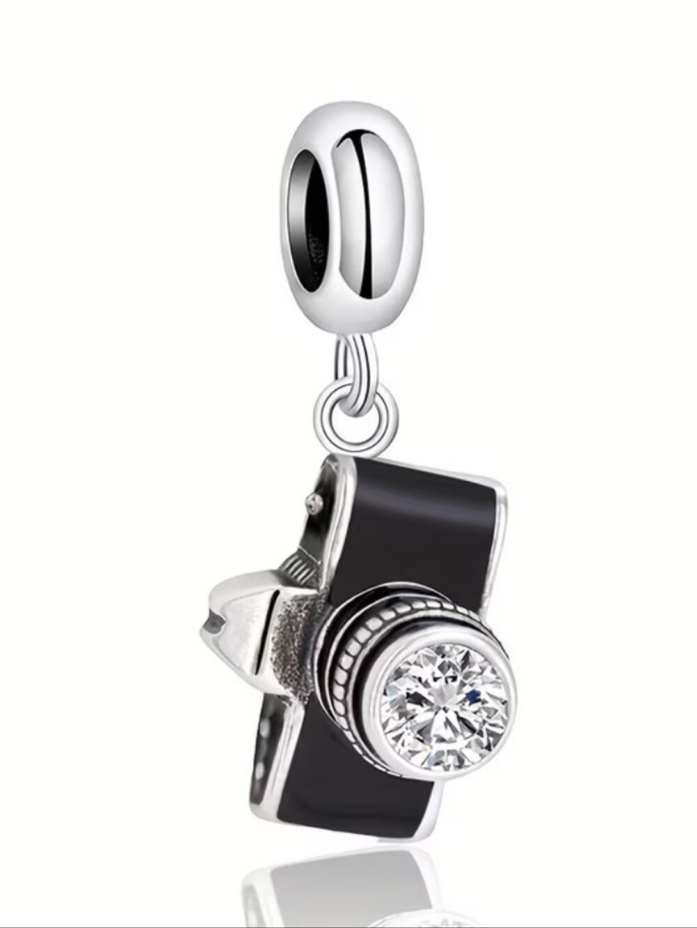 Silver Tone Black Camera Charm Pendant - Jewelry Accessory